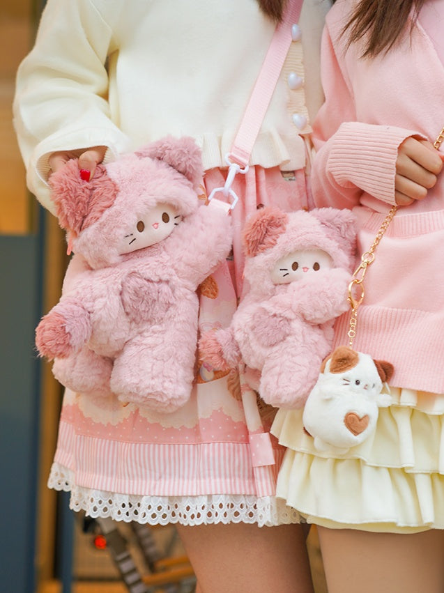 Pink Cute Kitty-shaped Plush Backpack Small/Middle/Large Size