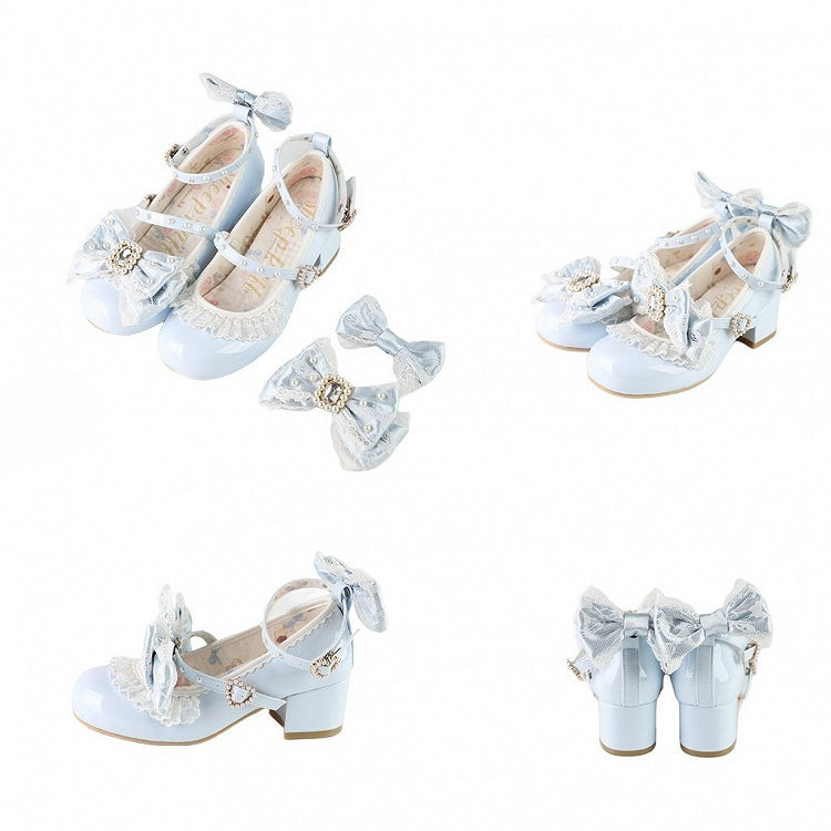 Polished And Bowknot Decorated Blue Detachable Beaded Rhinestone