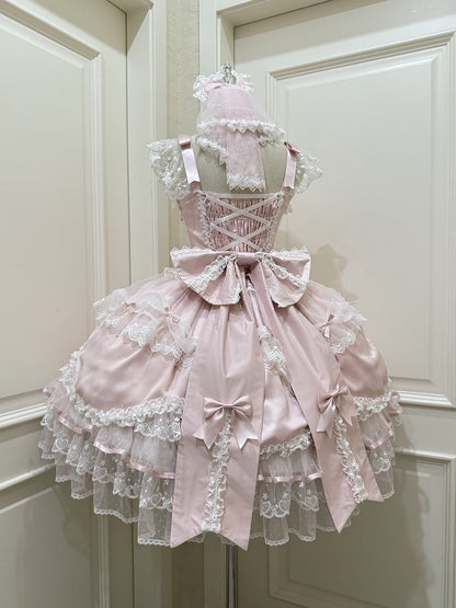 Details Cute Dress Lace Pink Bow JSK with Princess Lolita Doll-Style