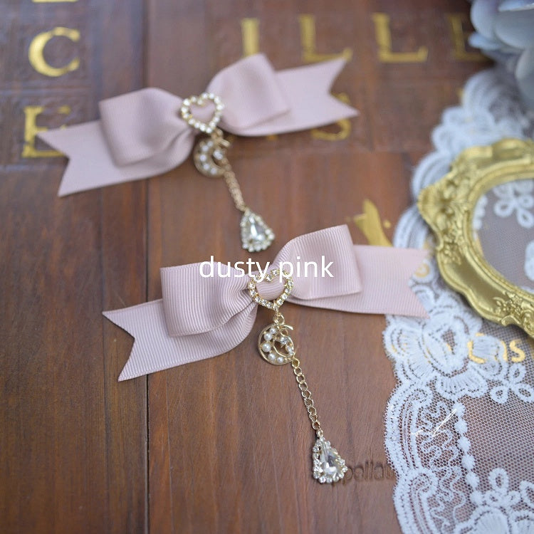 5 Bowknot Hairclips Charm Moon Rhinestone Colors with Teardrop Jirai Kei