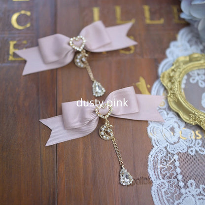 5 Bowknot Hairclips Charm Moon Rhinestone Colors with Teardrop Jirai Kei