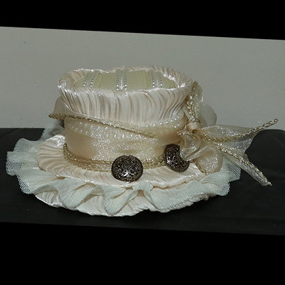 Button Beige Decorated Hat Design Beaded Bowknot And Mini