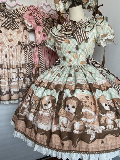 Süßes Lolita-Kleid mit kurzen Ärmeln in Grün von Puppy and Biscuit