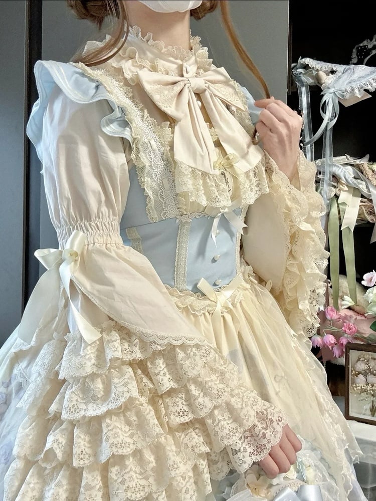 Lace Bell Blouse Layered Lolita Gorgeous Beige Sleeves
