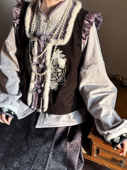 Black and Purple Moon Rabbit Cheongsam Style Vest
