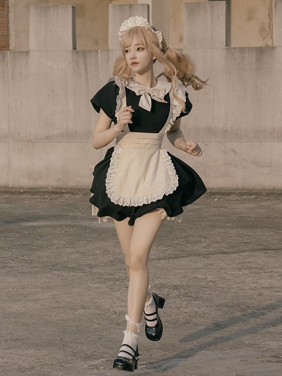 Lolita Long Beige Version and Maid Black Apron / Dress Short