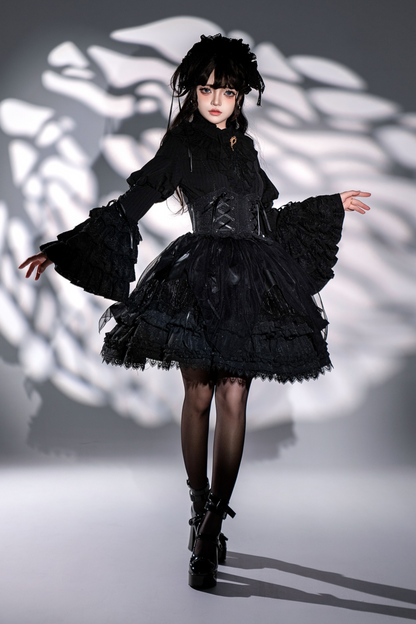 グッドエビルロリータゴシックジーシャツ＋フレアスカート＋ウエストベルト