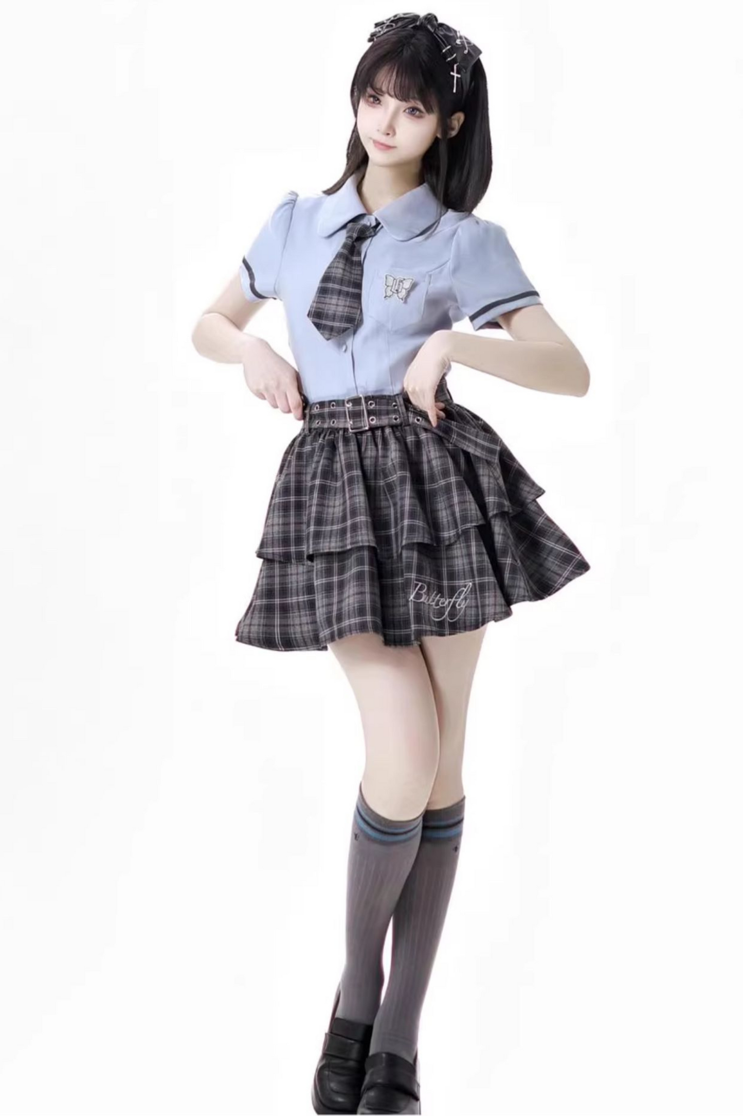 + カレッジショートサスペンダードレス、Bシャツスカート