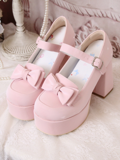 Lolita Single Heel Round High Ribbon Toe