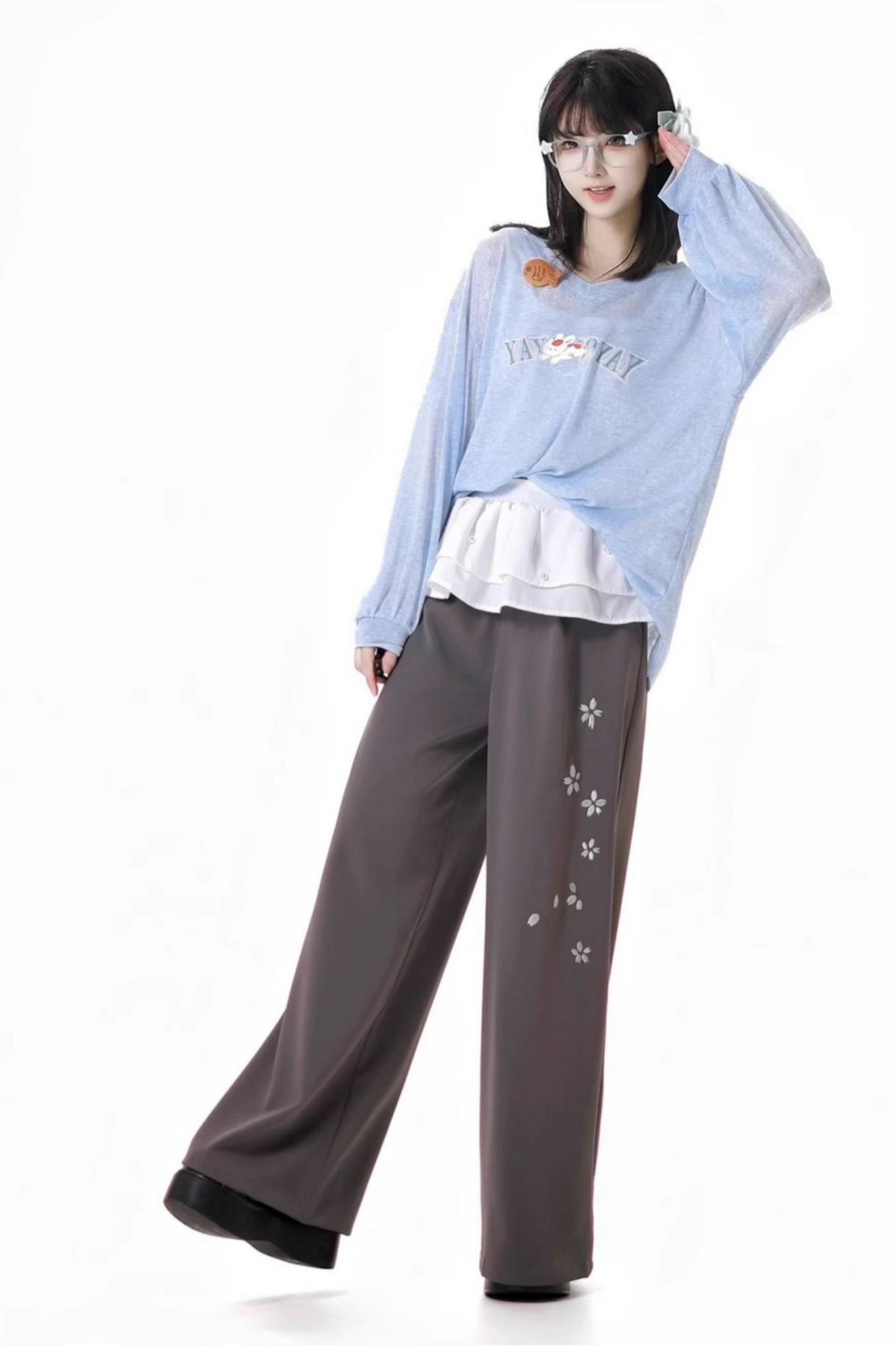 ワイドパンツ ゆったりとした軽いトップス +