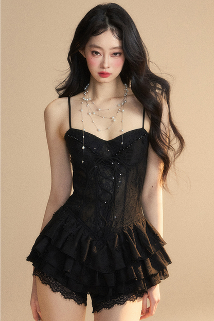 One-Shoulder French Cami Spitzenkleid Soul