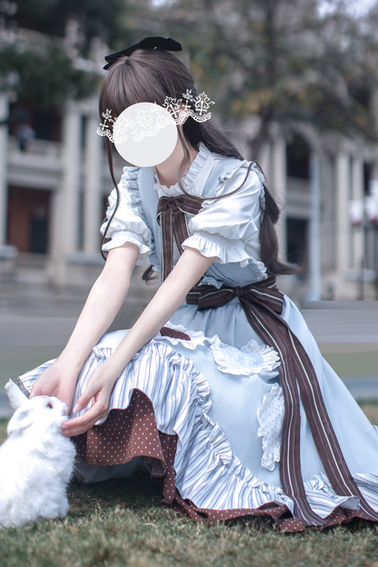 リボンシャツ レトロなヘアゴム ご予約＋ブローチ アリス風クリップスカート サスペンダー