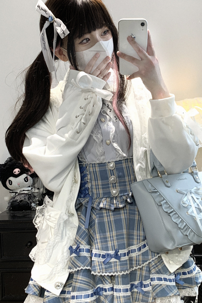 Strickjacke Spitze Band Schleife Lose