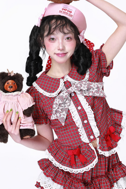 レトロトップスリーブチェックパフ