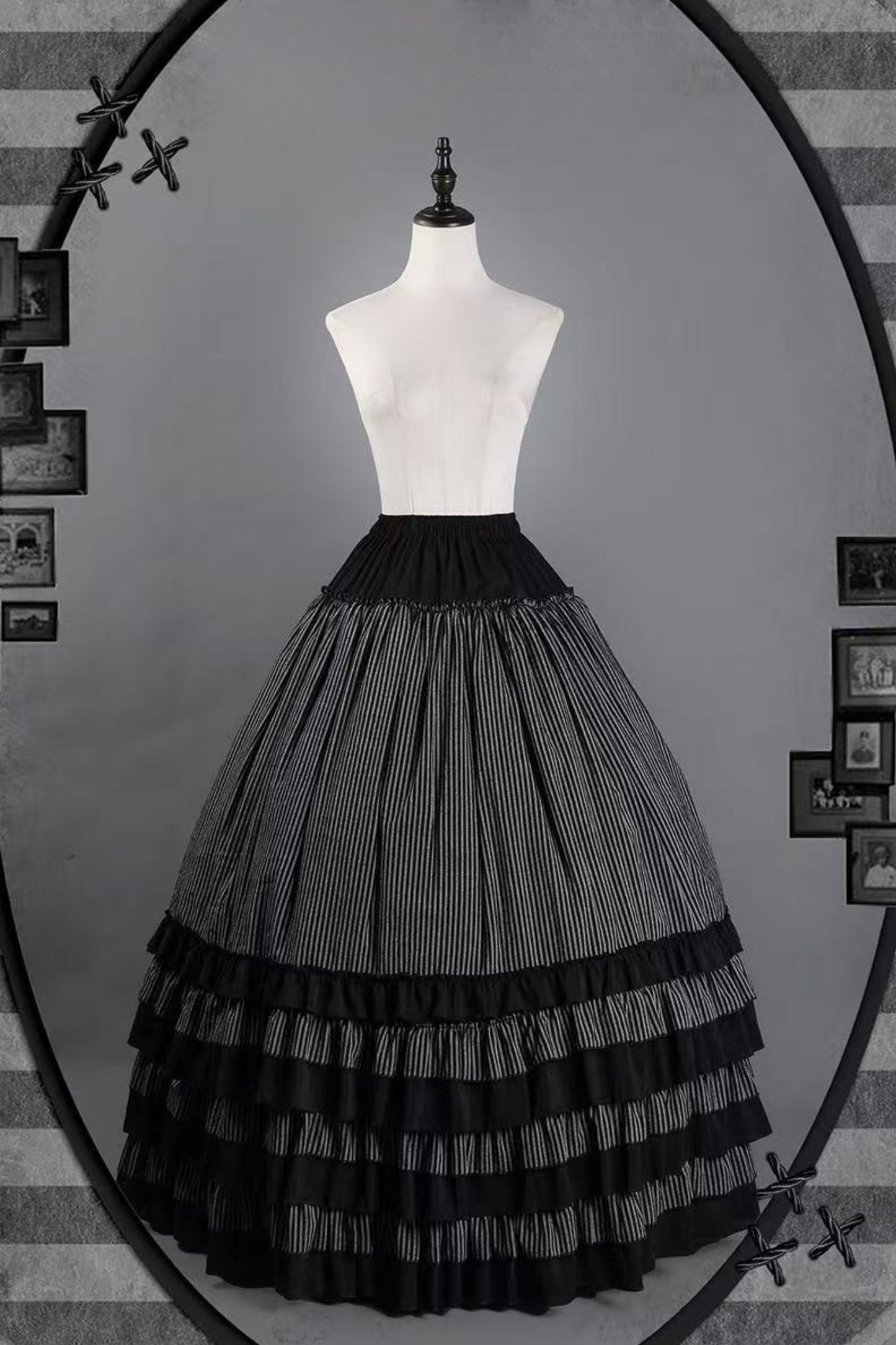 gestreiftes Hemd dunkel + Rock Zwickel-Ärmel Korsett Reservierungen