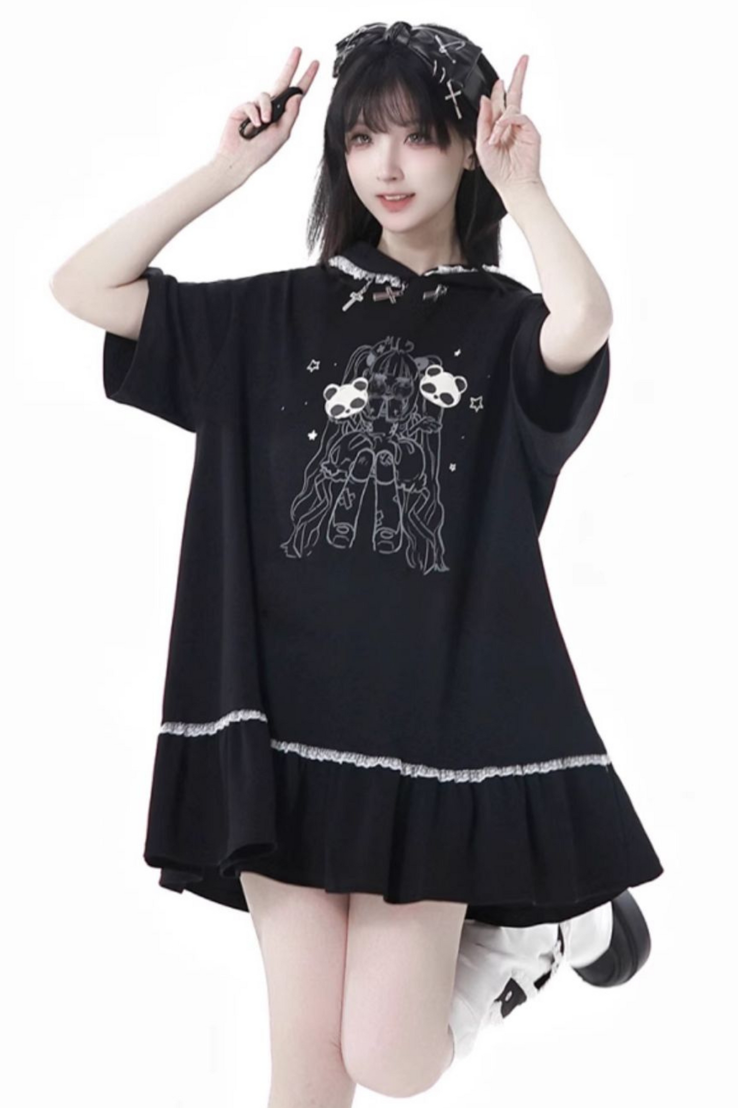 ウォーマーズ ルーズドレス ハーフトップ フード付きネクター + フリルレッグパンツ