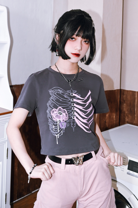 Style Short Flower Top Dark Bone