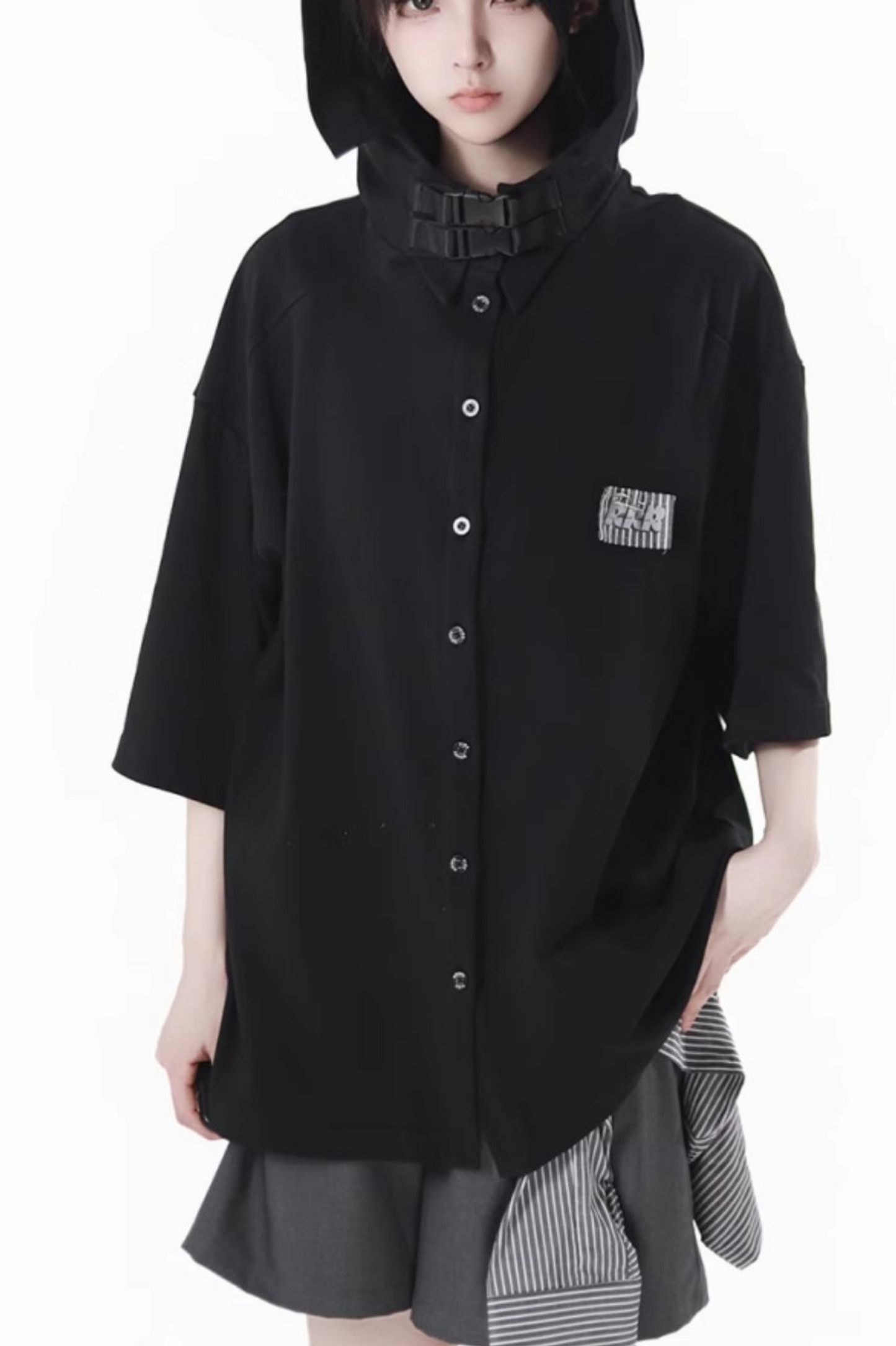 hooded pants top jacket Mode half vest sleeveless +