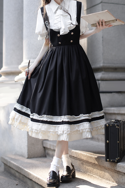 ベスト 英国アイテム ライトリザーブ レトロ カレッジスカート シャツ リボン + ロースタイル ブローチ ネクタイ