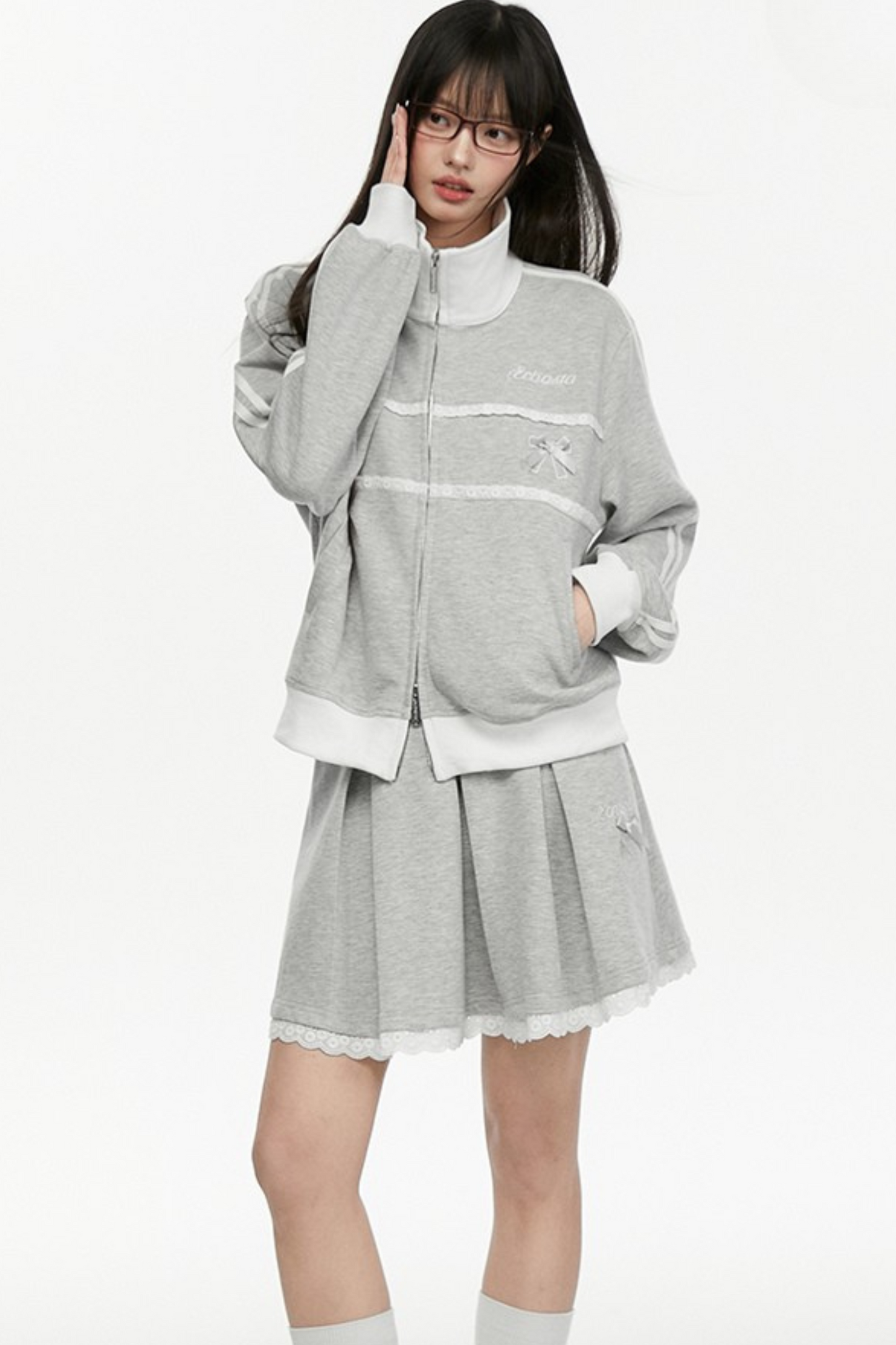 スカートジャケット レース+プリーツリボンライン