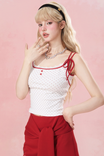 リボンスリムキャミソールドット+スカート