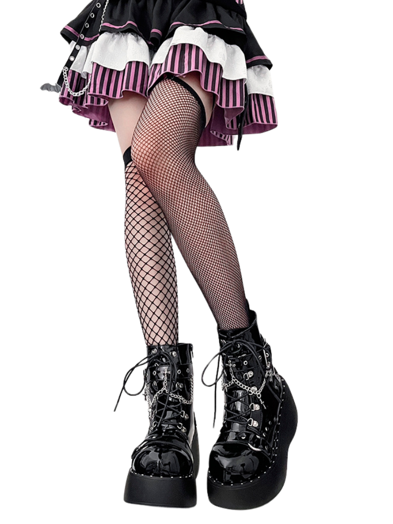 Boots Platform Round Punk Cross Toe