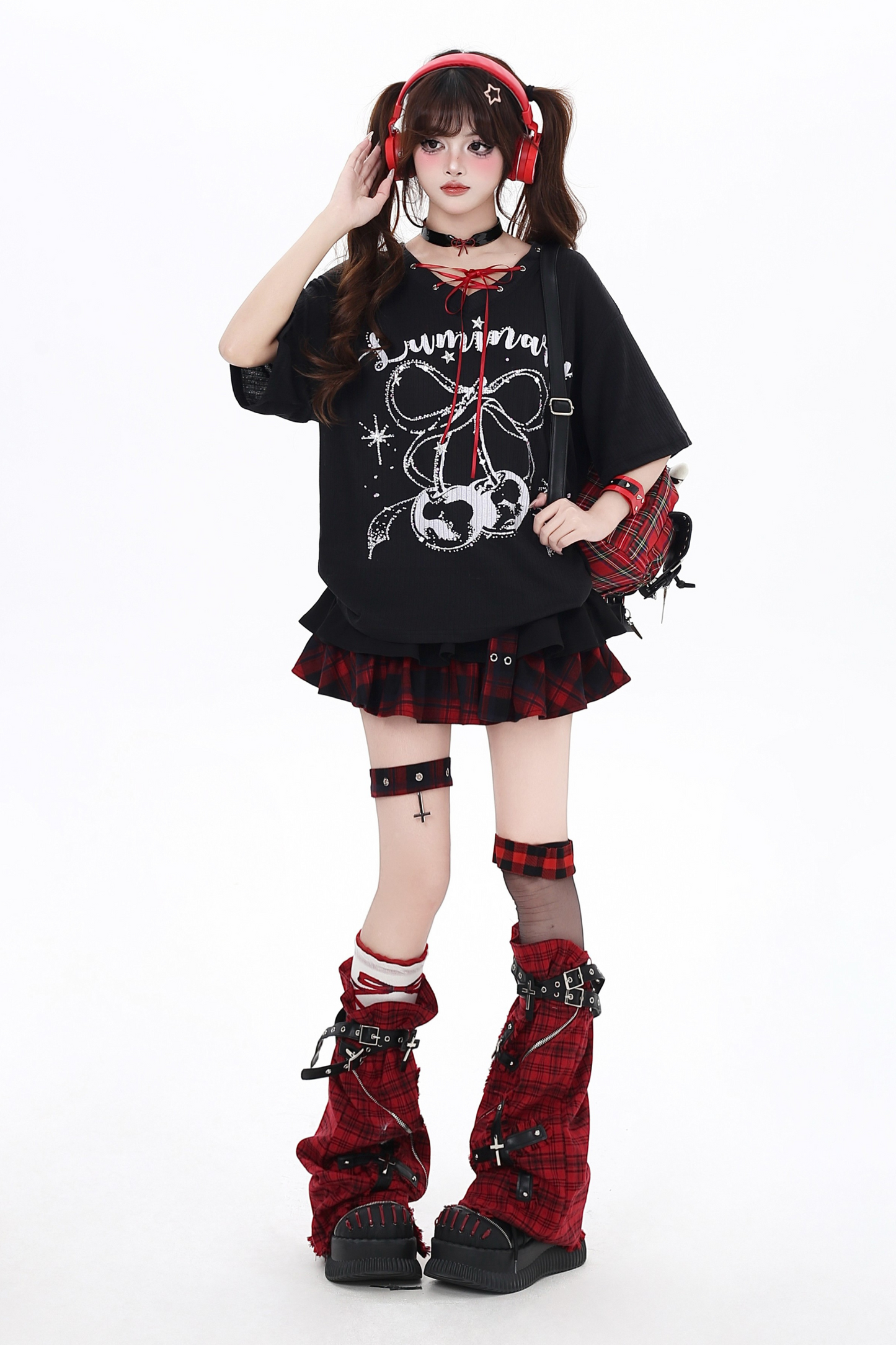 チェリーVネックのスイートトロピカルアイランドTシャツカバーアップ