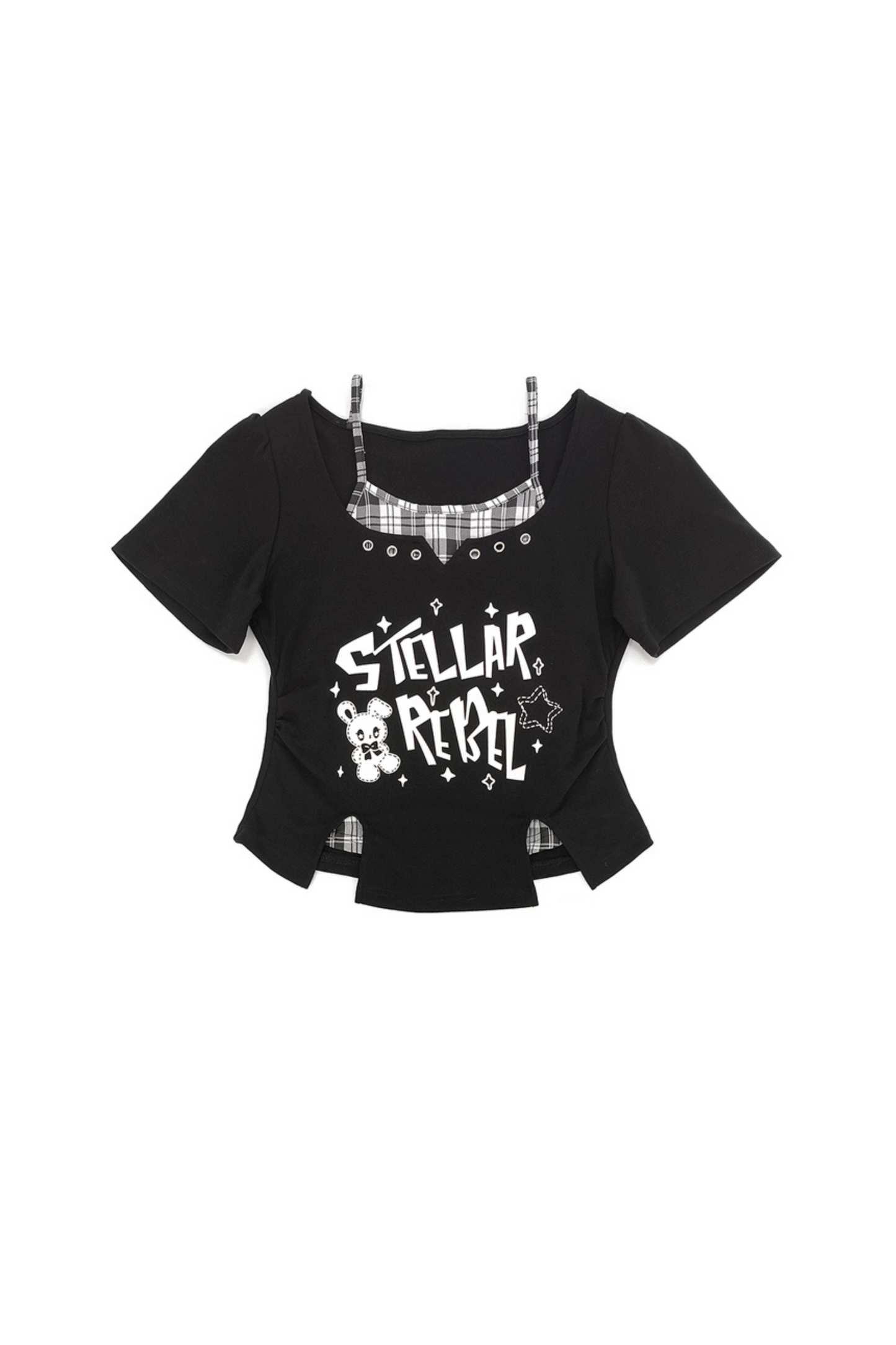 チェック柄トップス + クロップ Y2K スカート