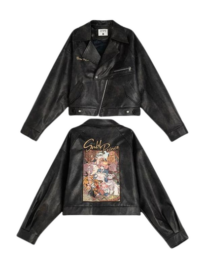 Retro Lackjacke Leder Ölmuster + Lederrock