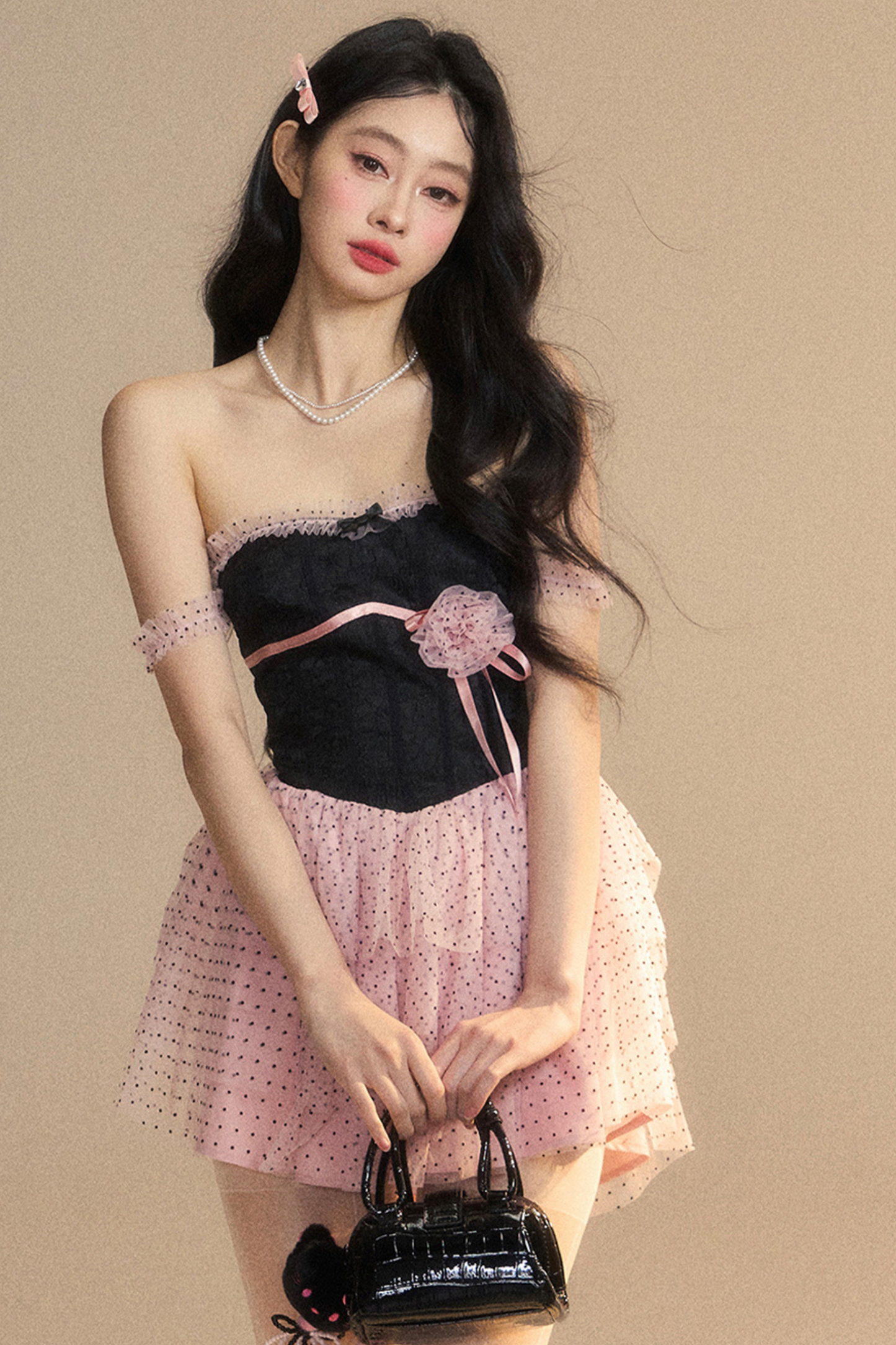 Top Spitze Rosa Tube Schwarzes Kleid