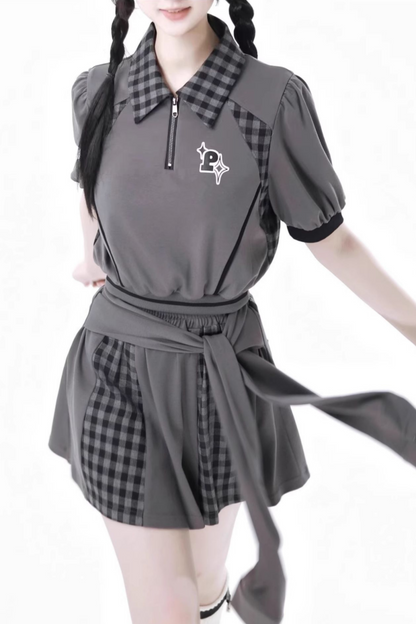 モードトップス チェックパンツ スカート カジュアル ワイド +