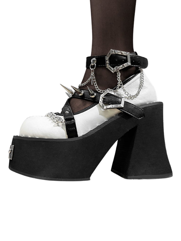 魔女パンクラウンドシューズリベットダークローズプラットフォームトゥ