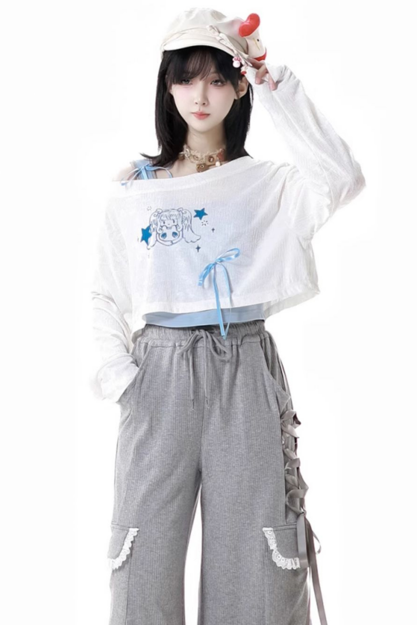 One-Shoulder-Top + Hose mit Schnürung