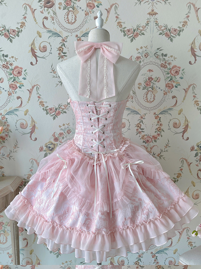 Neck Balletcore Corset Lolita Dress Pink Belle JSK Halter Cross