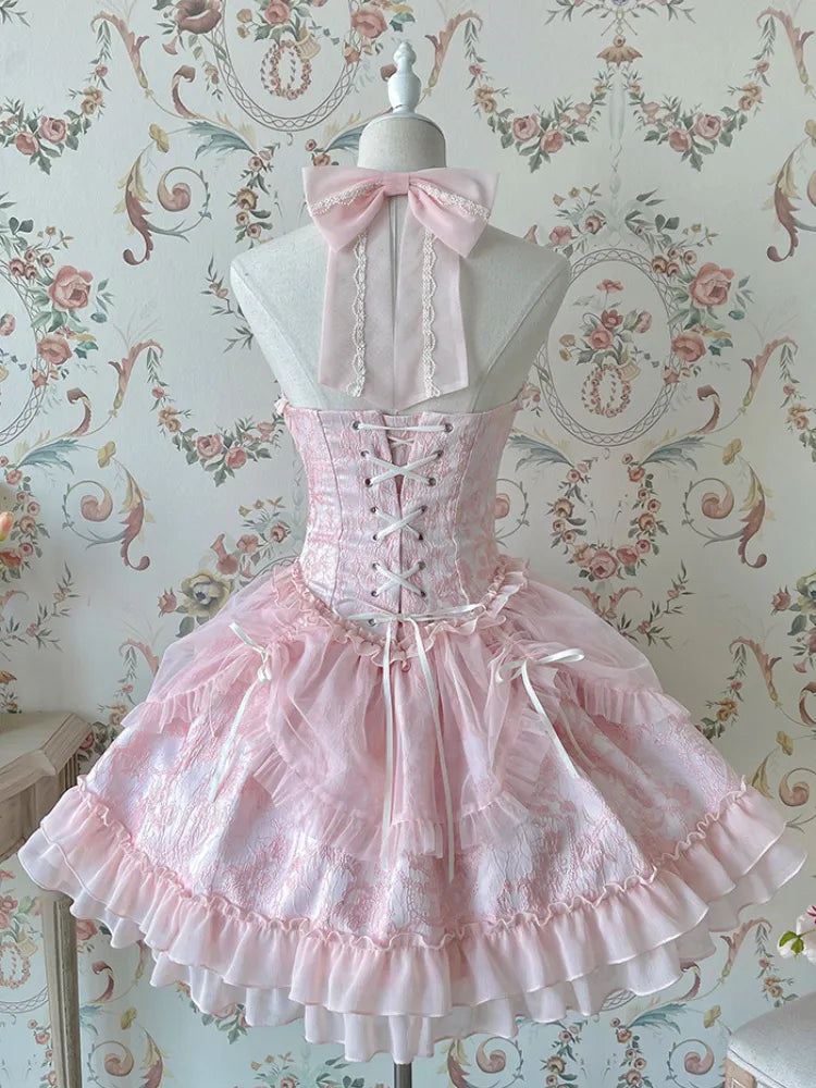 Cross Belle Rosa Neckholder-Korsettkleid Balletcore Lolita JSK