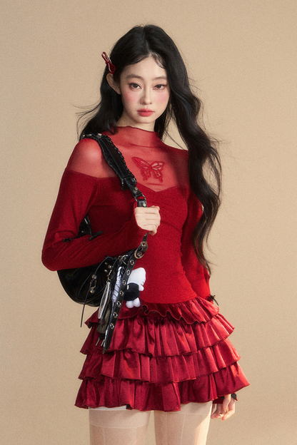 Schickes, transparentes, kurzes Reservierungskleid mit Rüschen