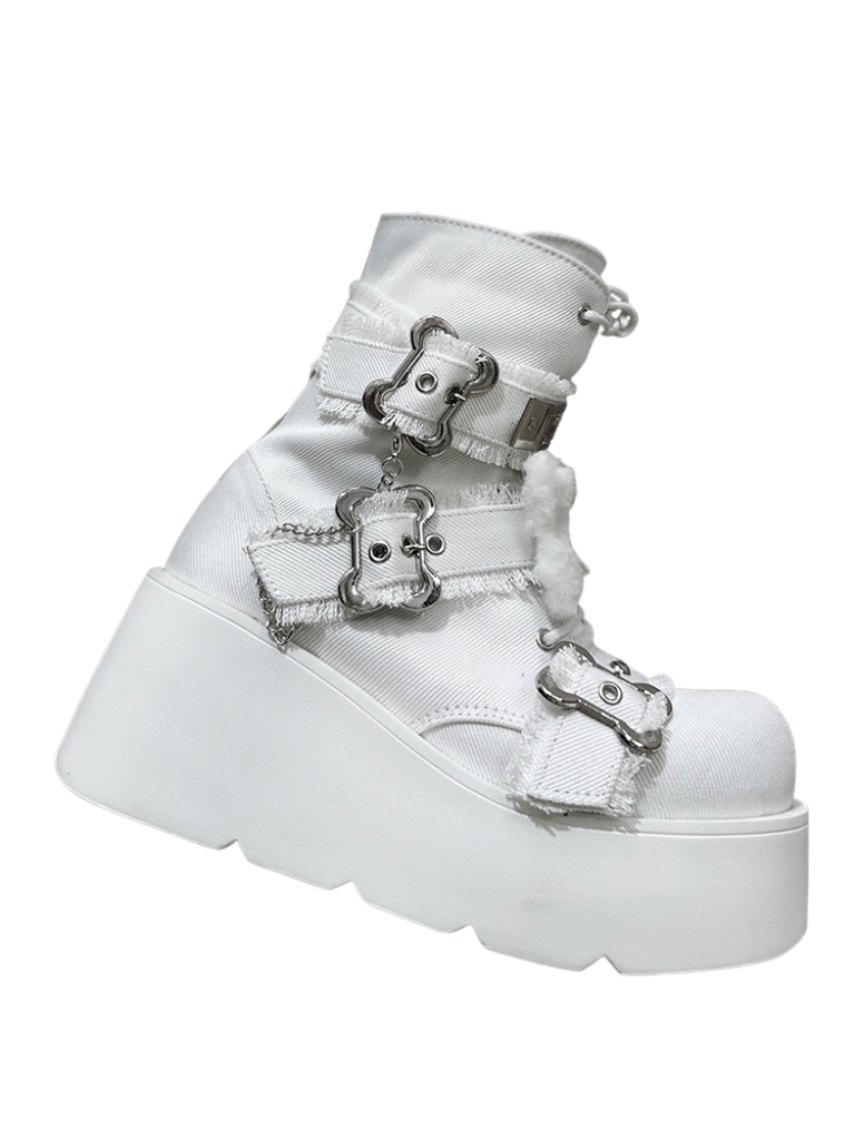 Bone Short Denim Toe Round Small Boots Platform