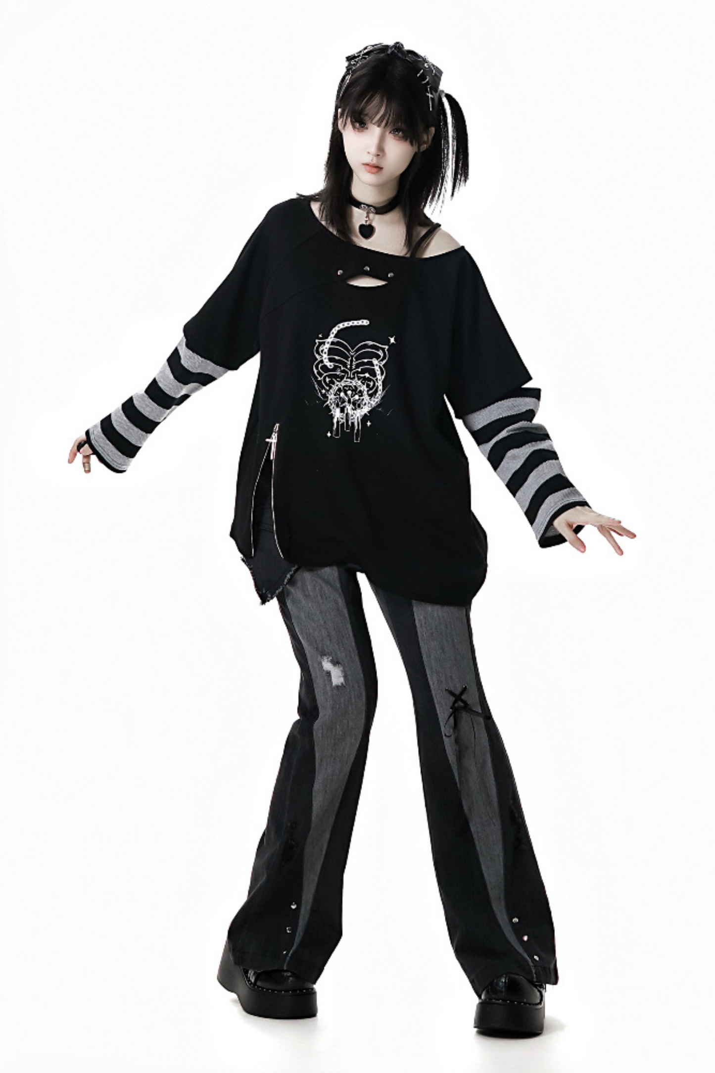 パッチワーククールボーダートップススリーブ