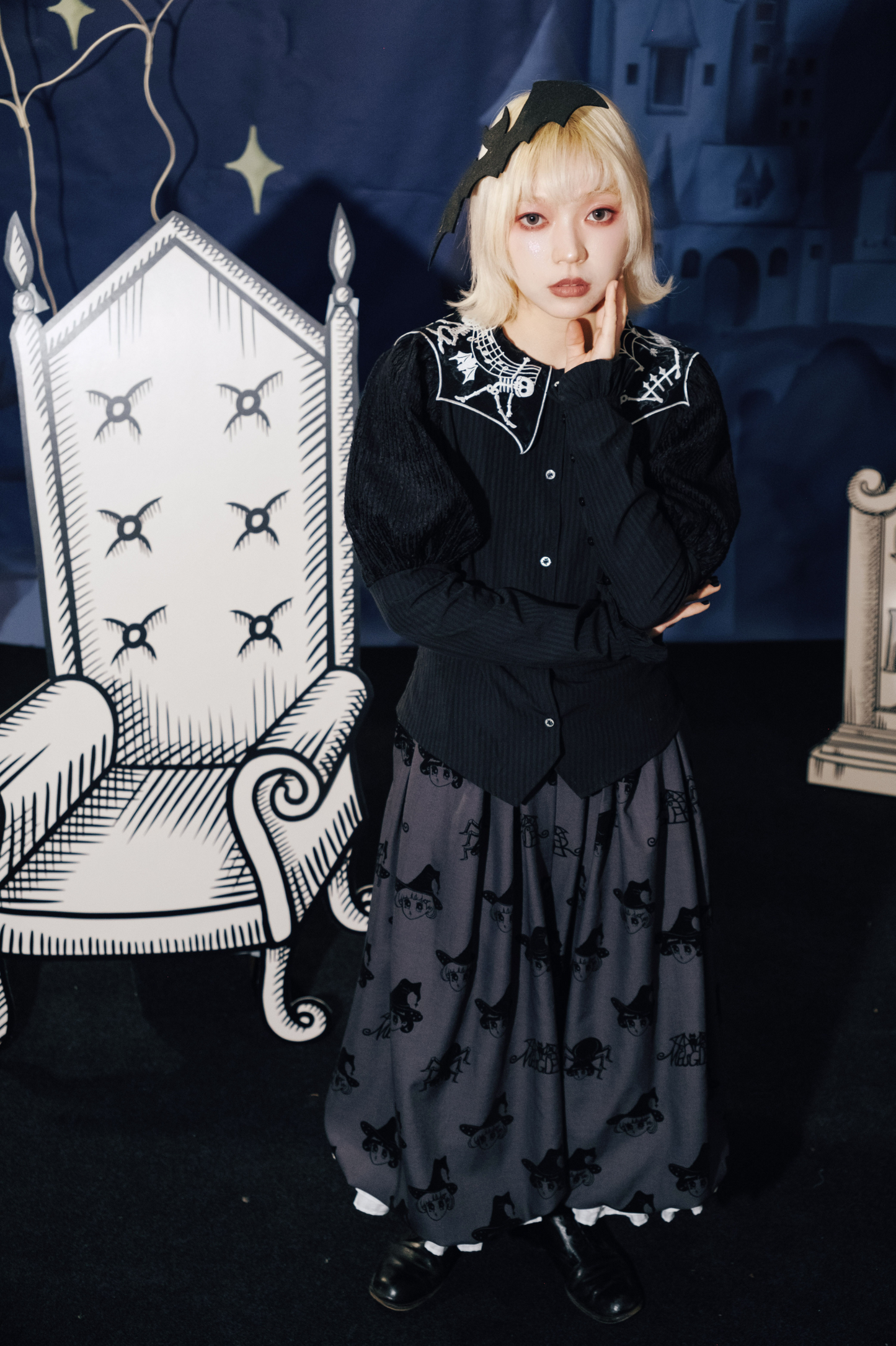 クロップドスリーブ スパイダーカラー パフトップ