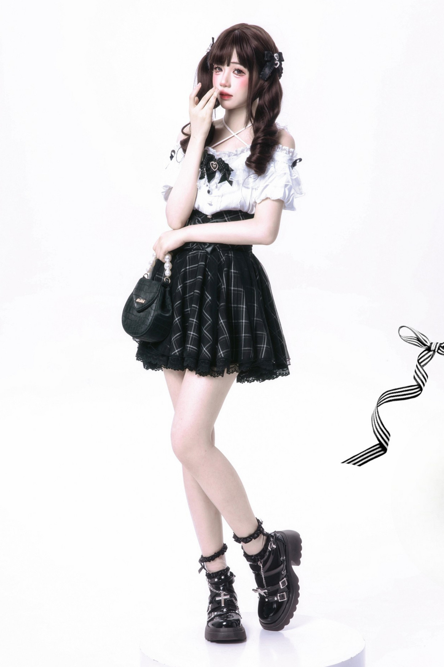 Band + Bluse Rock Produkt Süße Große Mine Bogen Reservierung Taille Hohe