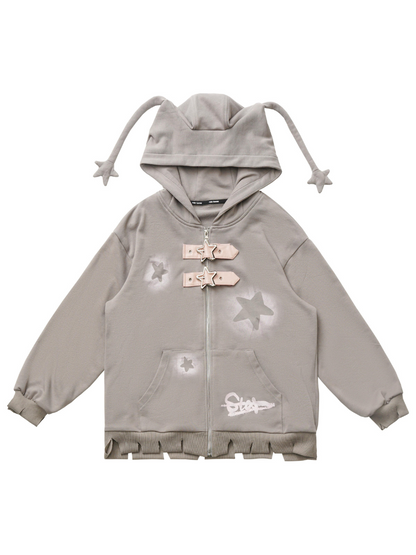 スターアメリカンプリント ルーズジップパーカー + イレギュラースカート + レッグウォーマー