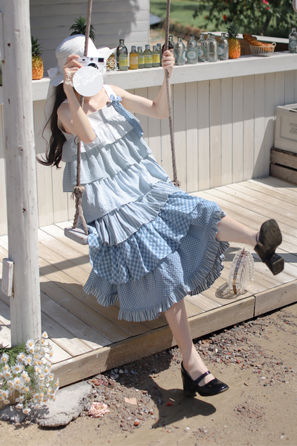 Bandkleid Brosche Himmel gestuft süß + ärmellos