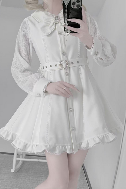 袖付きスイートレースケープドレスカラーパール