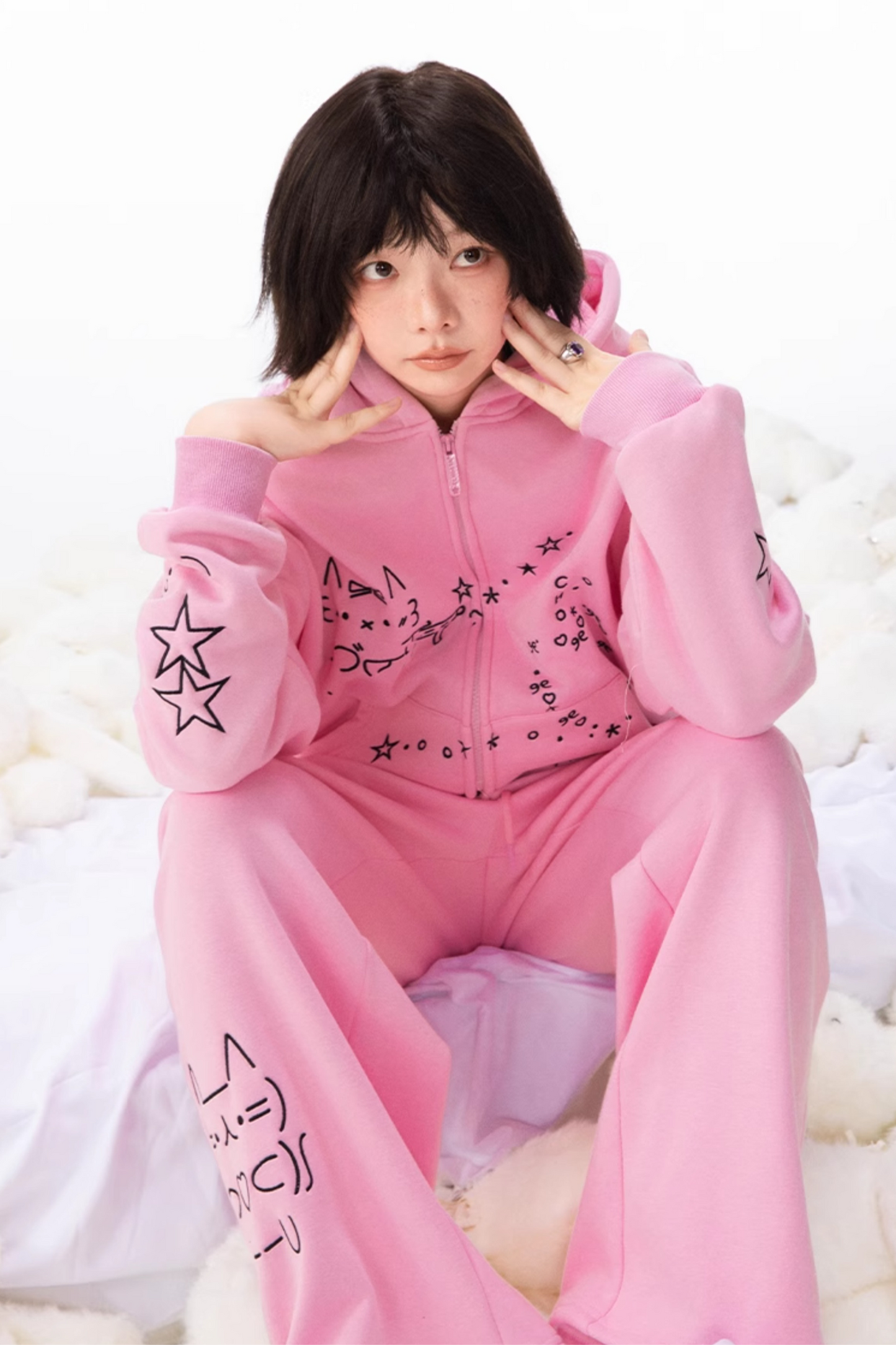 コンピューターレッグ + ストレートフード付きスウェットパンツ ボアパーカー