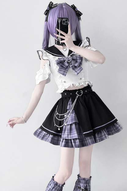 Set Sailor Flared Check Top + Rock Mine