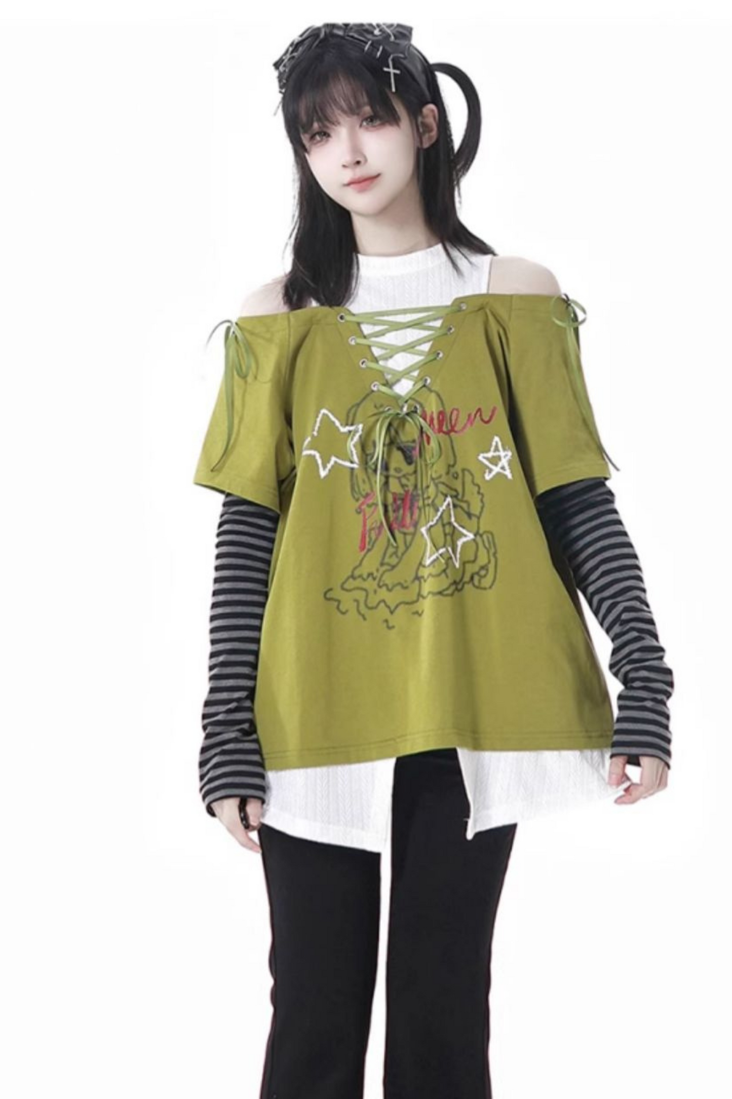 Schlaghose mit Schnürung Illustriertes Top Subculture + Girl