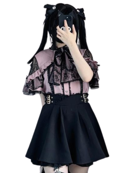 シャツ シアーリボン ショルダーレース