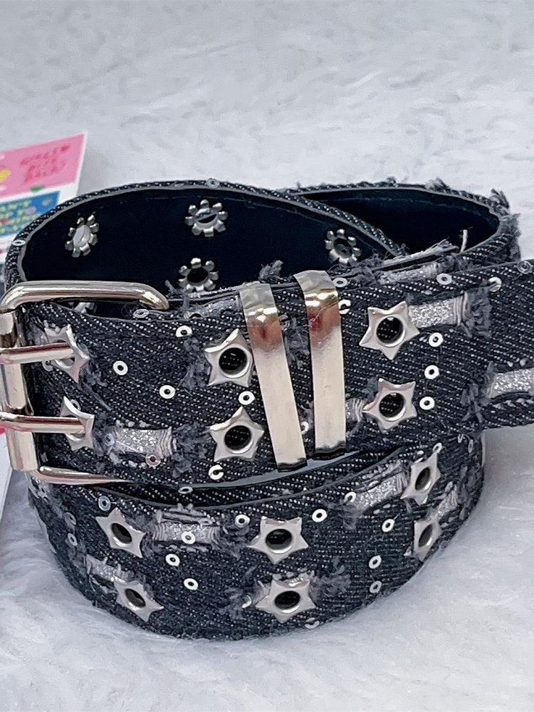 with – Buckles Twin Colors Waist Belt Glitter Punk Stud 7