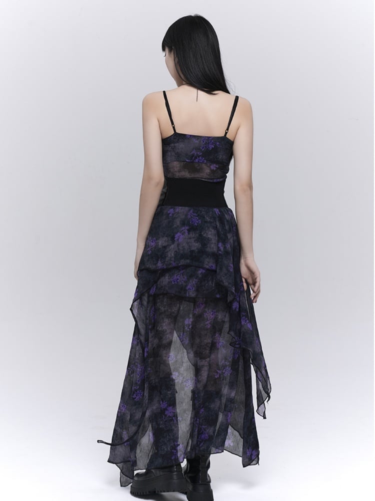 Black & Purple Floral Asymmetrical Hem Glamorous Cami Dress