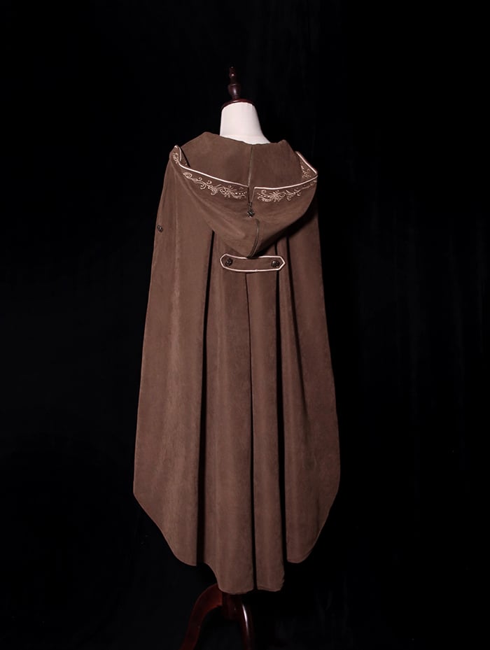 Embroidery Cloak Lolita Zip Coffee Detail Hood Ouji